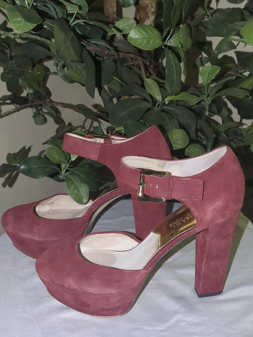 Michael Kors Rose Suede Platform Mary Jane Heels
